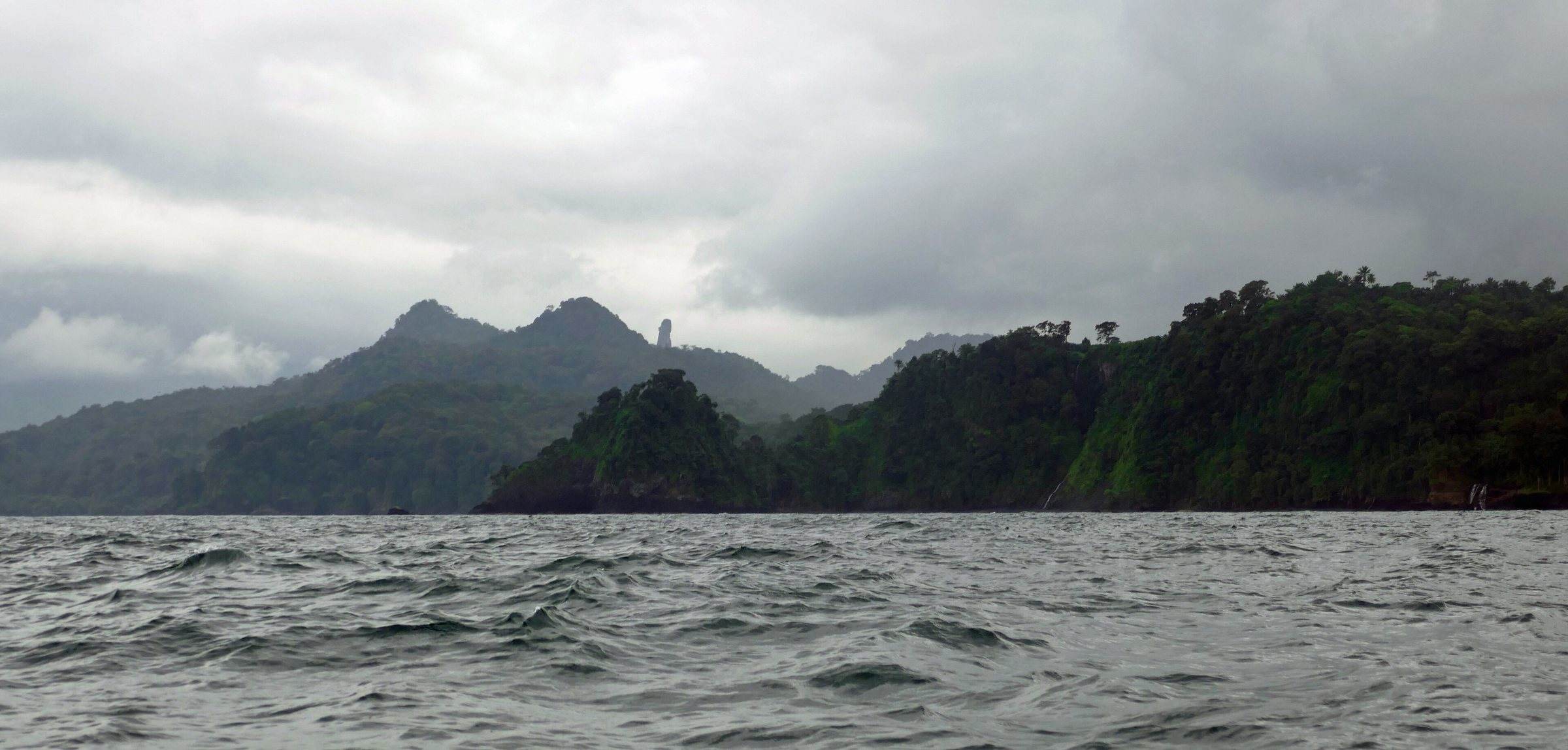Rugged forested mountains of southern São Tomé seen from the sea